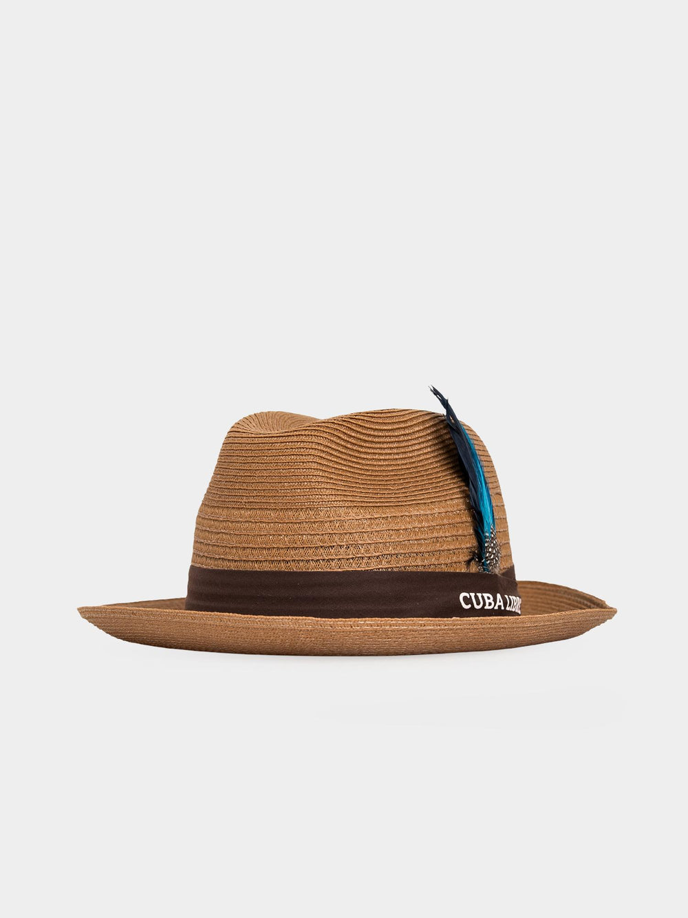 Cuba Libre Gold Straw Fedora Hat - side profile view showing wide brim and Cuba Libre band detail