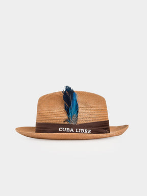 Cuba Libre Fedora Straw Hat in Gold - handcrafted structured crown with wide brim, dark band and feather accent