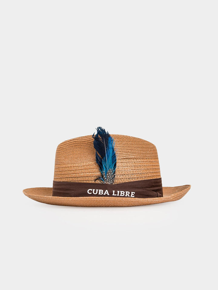 Cuba Libre Fedora Straw Hat in Gold - handcrafted structured crown with wide brim, dark band and feather accent