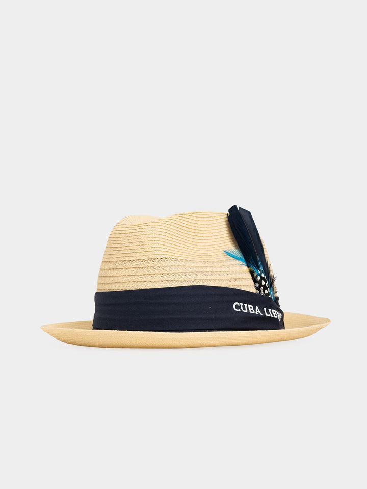 Cuba Libre Fedora Straw Hat Natural - side profile view showing wide brim and Cuba Libre band detail