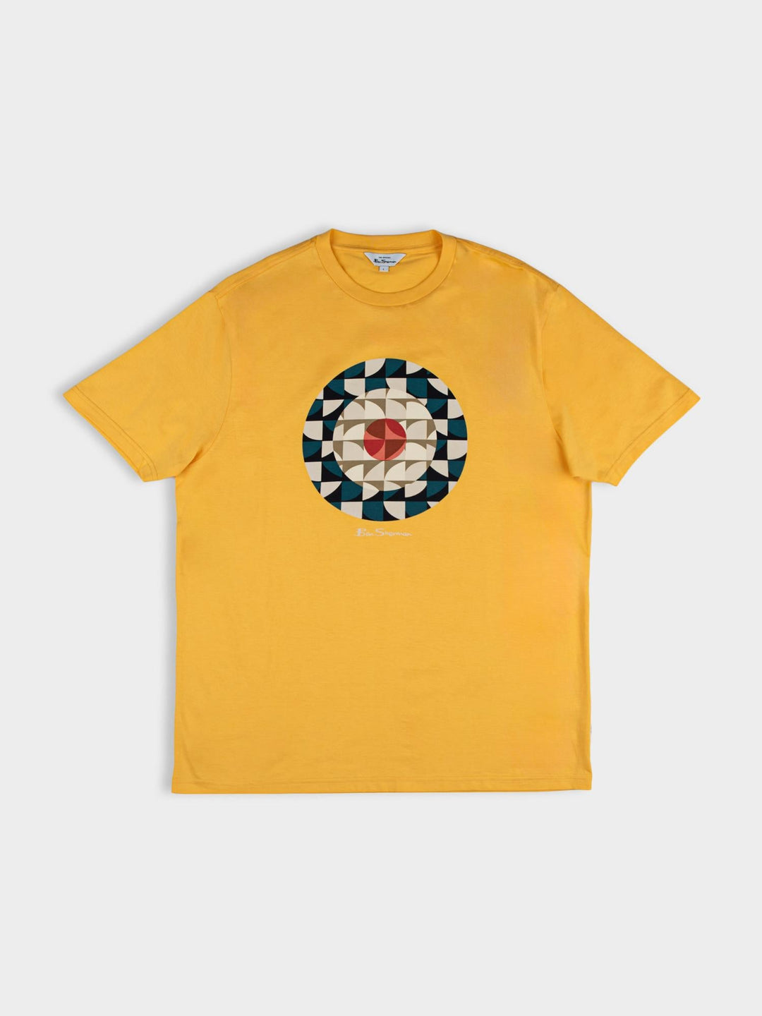 Ben Sherman Geo Target T-Shirt in Banana yellow — flat lay product shot with circular geometric print