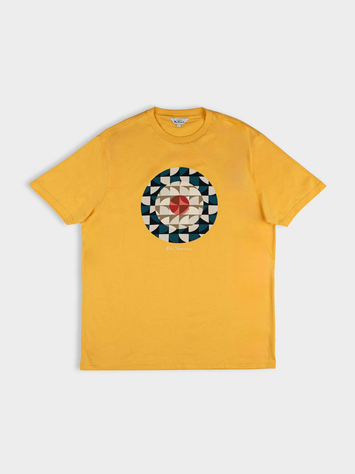 Ben Sherman Geo Target T-Shirt in Banana yellow — flat lay product shot with circular geometric print