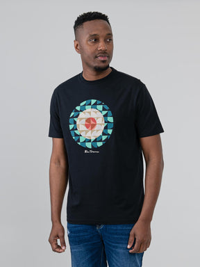 Man wearing Ben Sherman Geo Target T-Shirt in Black with bold circular geometric print