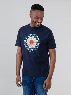Man wearing Ben Sherman Geo Target T-Shirt in Navy with bold circular geometric print