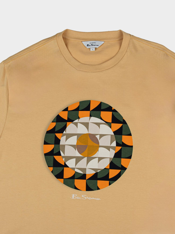 Ben Sherman Geo Target T-Shirt in New Wheat — flat lay product shot with circular geometric print