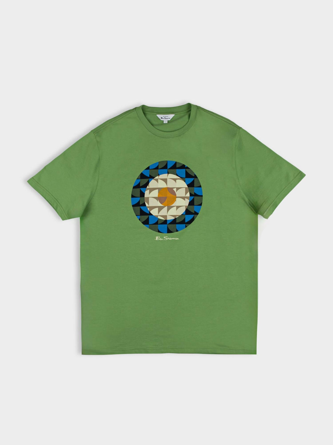 Ben Sherman Geo Target T-Shirt in Piquant Green — flat lay product shot with circular geometric print