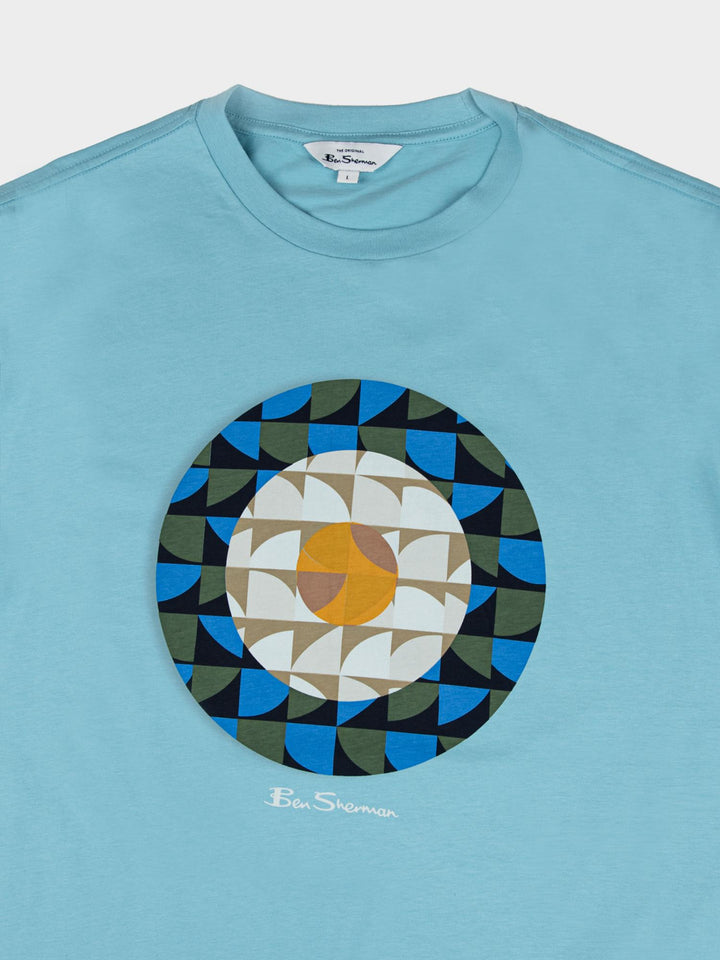 Ben Sherman Geo Target T-Shirt Retro Blue — detail close-up of bold circular geometric Mod-inspired print