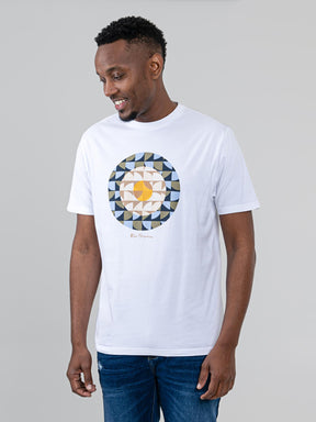 Man wearing Ben Sherman Geo Target T-Shirt in White with bold circular geometric print