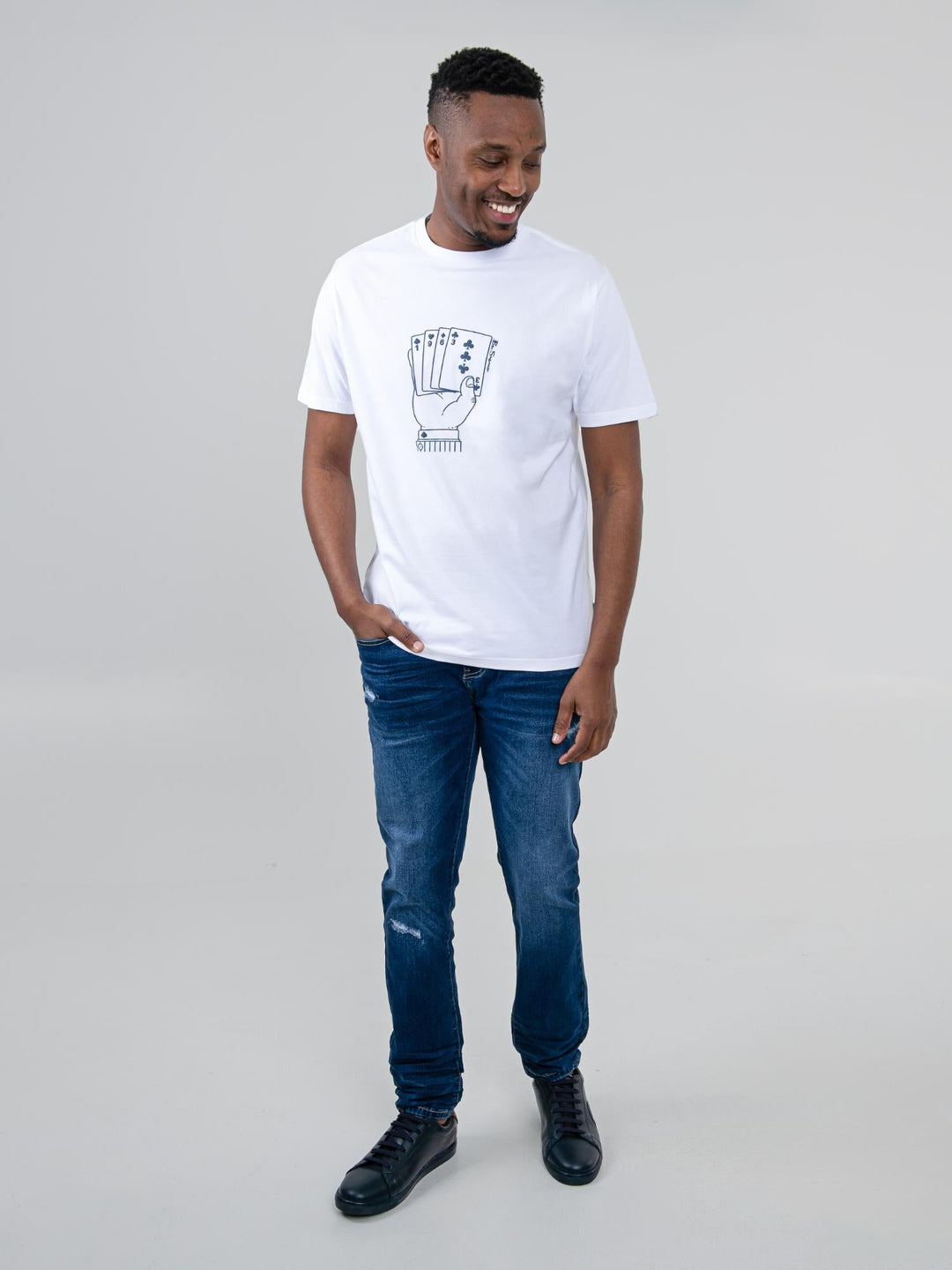 Ben Sherman Hidden Ace T-Shirt in White – full-length front view, men&