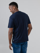 Ben Sherman Hidden Ace Tee in Navy - back view of men's soft cotton graphic t-shirt