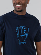 Ben Sherman Hidden Ace Tee in Navy - close-up of the ace card hand graphic print on chest