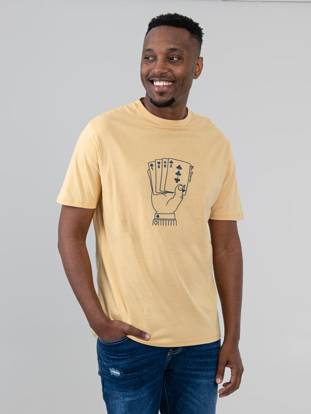 Ben Sherman Hidden Ace Tee in New Wheat - men's graphic t-shirt with hand-of-cards chest print