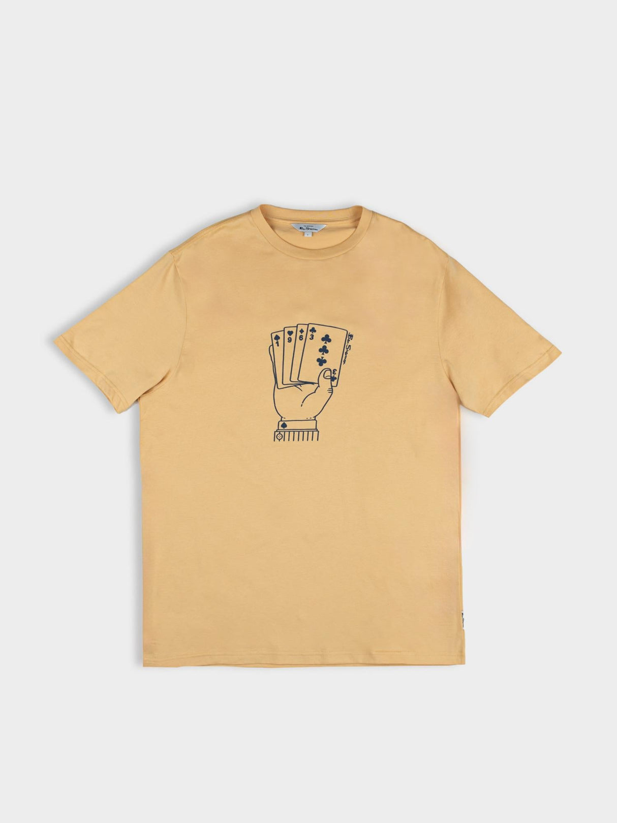 Ben Sherman Hidden Ace Tee in New Wheat - flat lay showing the full ace card hand chest graphic