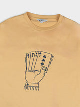 Ben Sherman Hidden Ace Tee in New Wheat - detailed close-up of the playing cards graphic print on chest