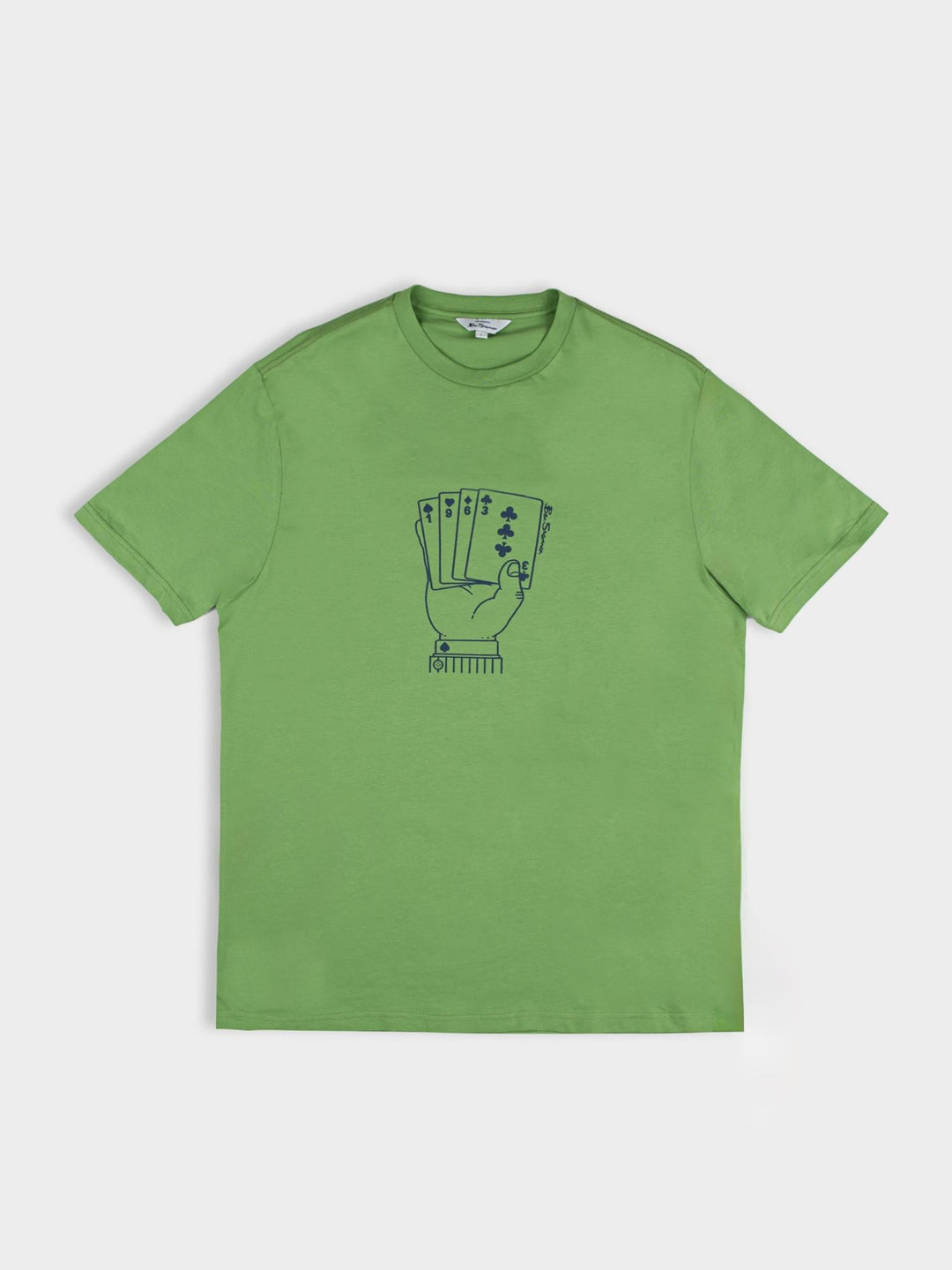 Ben Sherman Hidden Ace Tee in Piquant Green - ghost mannequin flat lay showing full t-shirt and graphic