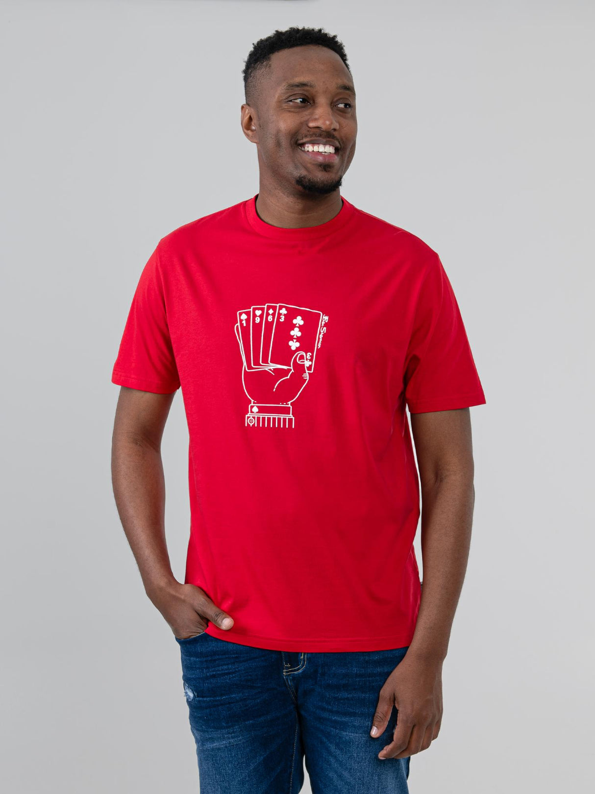 Ben Sherman Hidden Ace Tee in Red - men's graphic t-shirt with hand-of-cards chest print