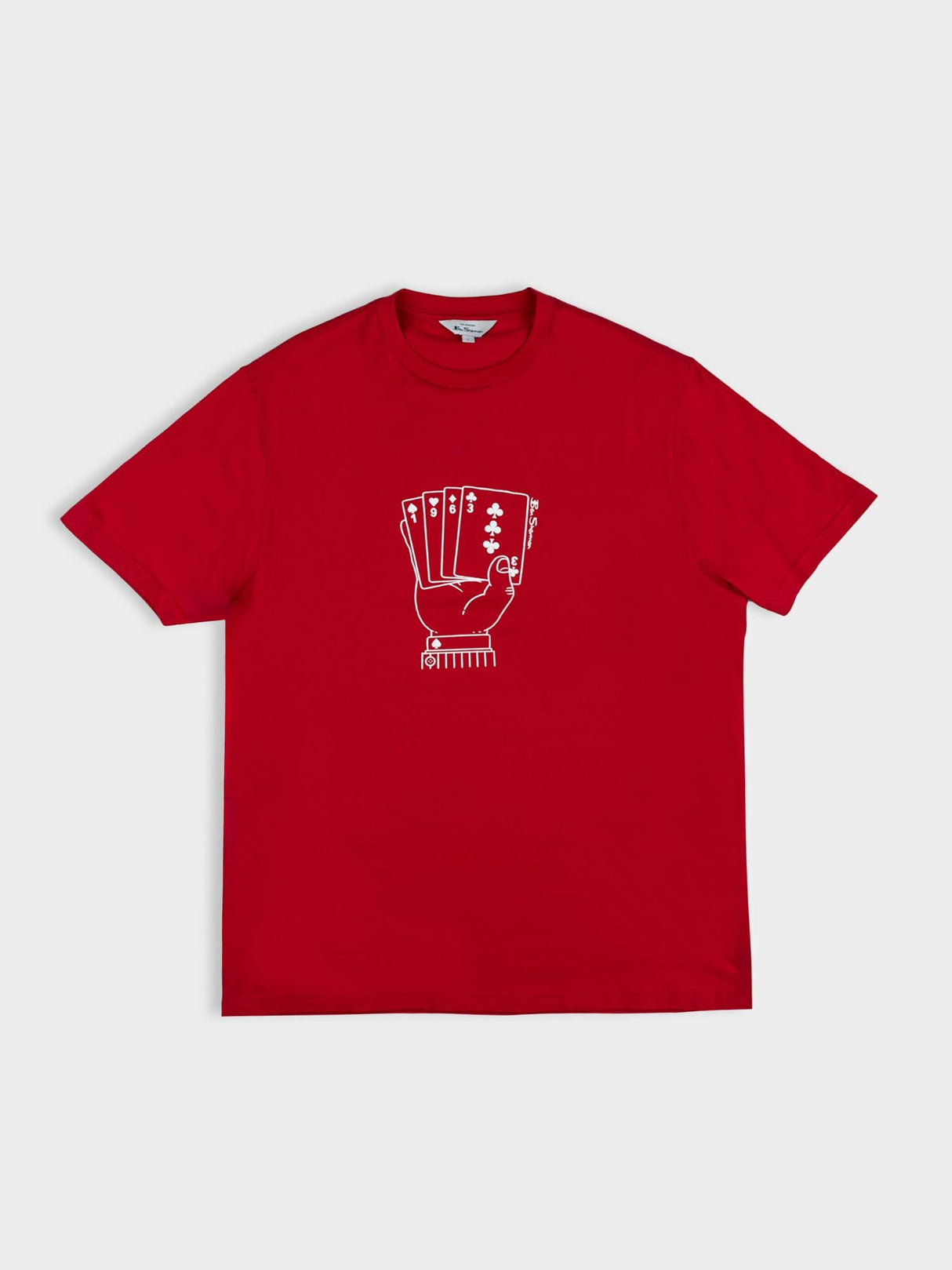 Ben Sherman Hidden Ace Tee in Red - flat lay showing the full ace card hand chest graphic