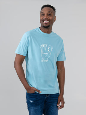 Ben Sherman Hidden Ace Tee in Retro Blue - men's graphic t-shirt with hand-of-cards chest print