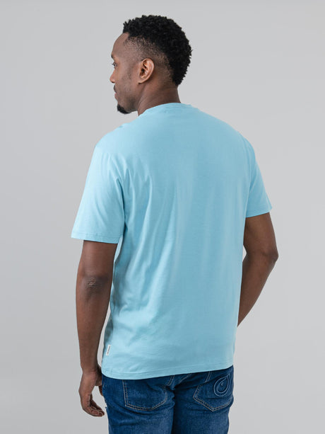 Ben Sherman Hidden Ace Tee in Retro Blue - back view of men's soft cotton graphic t-shirt