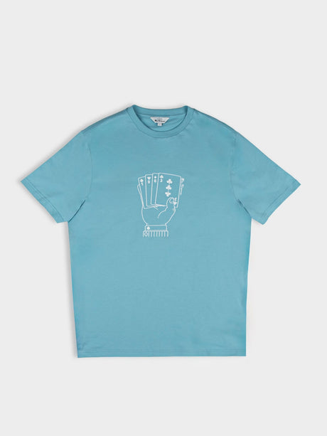 Ben Sherman Hidden Ace Tee in Retro Blue - flat lay showing the full ace card hand chest graphic