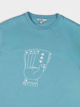 Ben Sherman Hidden Ace Tee in Retro Blue - detailed close-up of the playing cards graphic print on chest