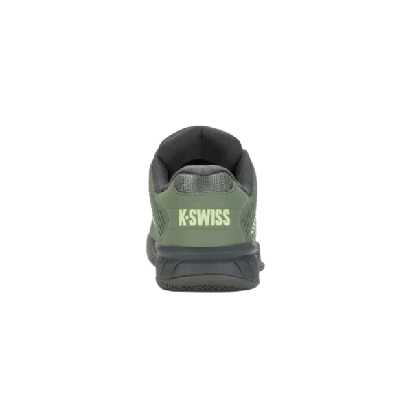 K-Swiss Hypercourt Express 2 tennis shoe Sea Spray, rear view showing K-Swiss branding on heel tab and padded collar