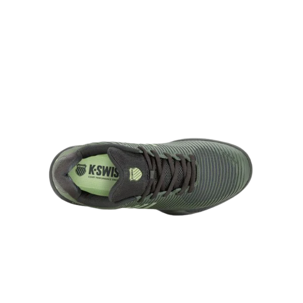 K-Swiss Hypercourt Express 2 Sea Spray tennis shoe, top-down view showing K-Swiss logo, structured upper and generous fit design