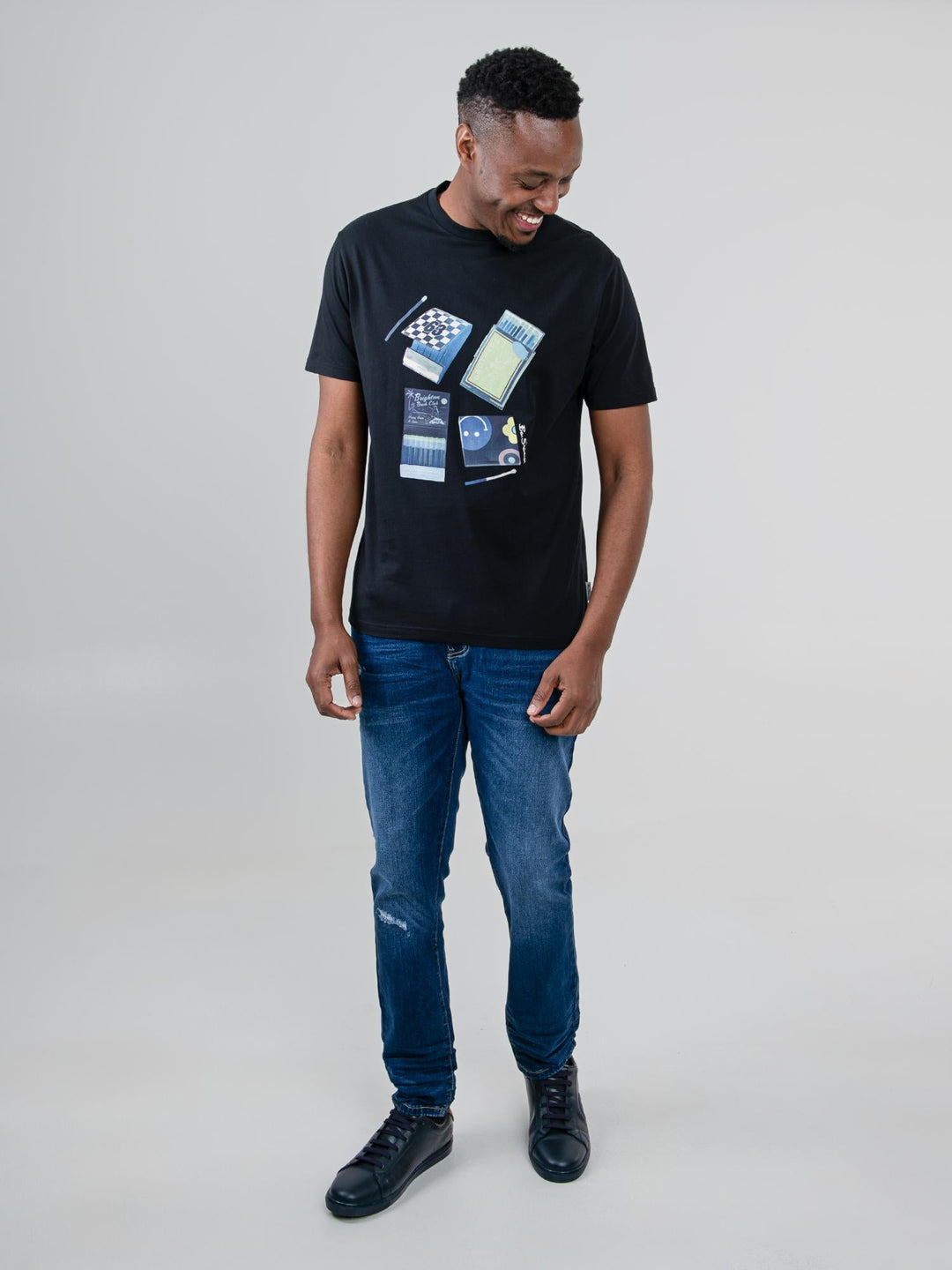 Ben Sherman Match Box T-Shirt in Black – full-length front view, men&