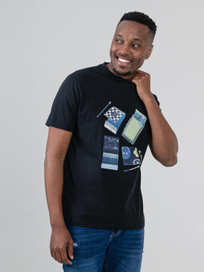 Ben Sherman Match Box T-Shirt in Black – men's graphic tee with vintage matchbook print, styled front view