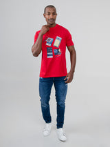 Ben Sherman Match Box T-Shirt in Red - full-length front view on male model