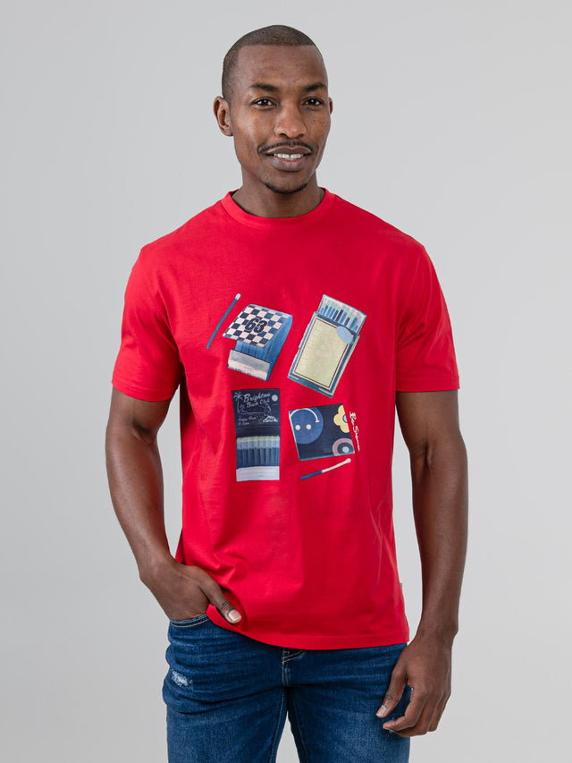 Ben Sherman Match Box T-Shirt in Red - front view on male model
