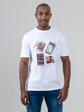 Ben Sherman Match Box T-Shirt in White – men's graphic tee with vintage matchbook print, front view