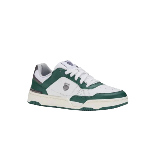 K-Swiss Match Pro Lth men's leather sneaker in Posy Green and White – front three-quarter view