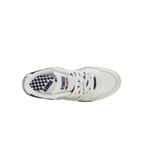 K-Swiss Match Pro Leather sneaker tongue detail with K-Swiss branding – White, Peacoat