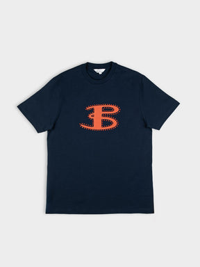 Ben Sherman B Bling Tee in Navy - front view with rhinestone 'B' logo on navy cotton crew neck tee