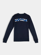 Partisan Twill Applique Crew Sweat - Navy