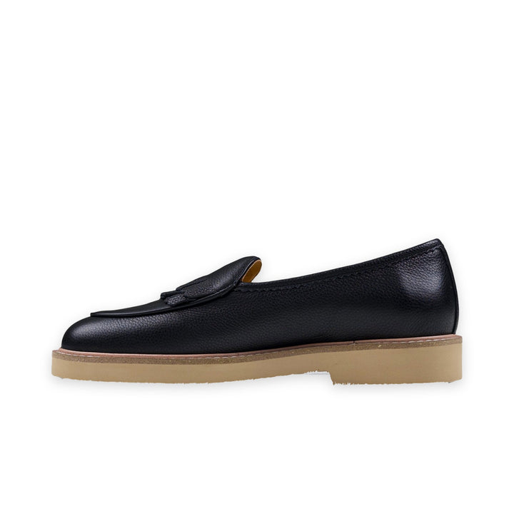 WINDSOR FRINGE LEATHER SLIP ON - BLACK