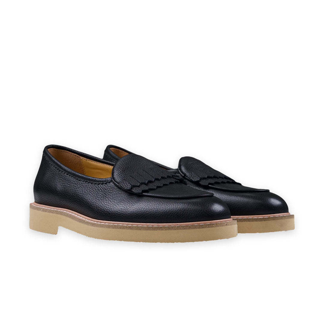 WINDSOR FRINGE LEATHER SLIP ON - BLACK