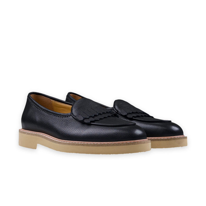 WINDSOR FRINGE LEATHER SLIP ON - BLACK