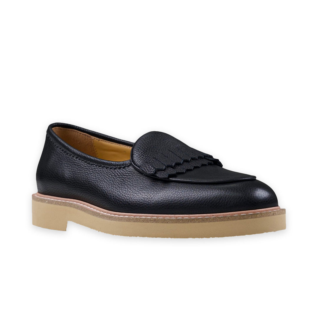 WINDSOR FRINGE LEATHER SLIP ON - BLACK