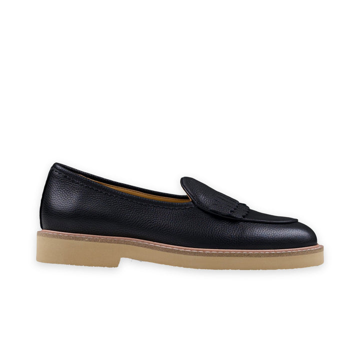 WINDSOR FRINGE LEATHER SLIP ON - BLACK