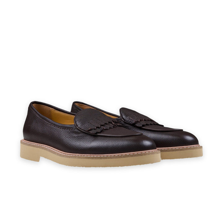 WINDSOR FRINGE LEATHER SLIP ON - COFFEE