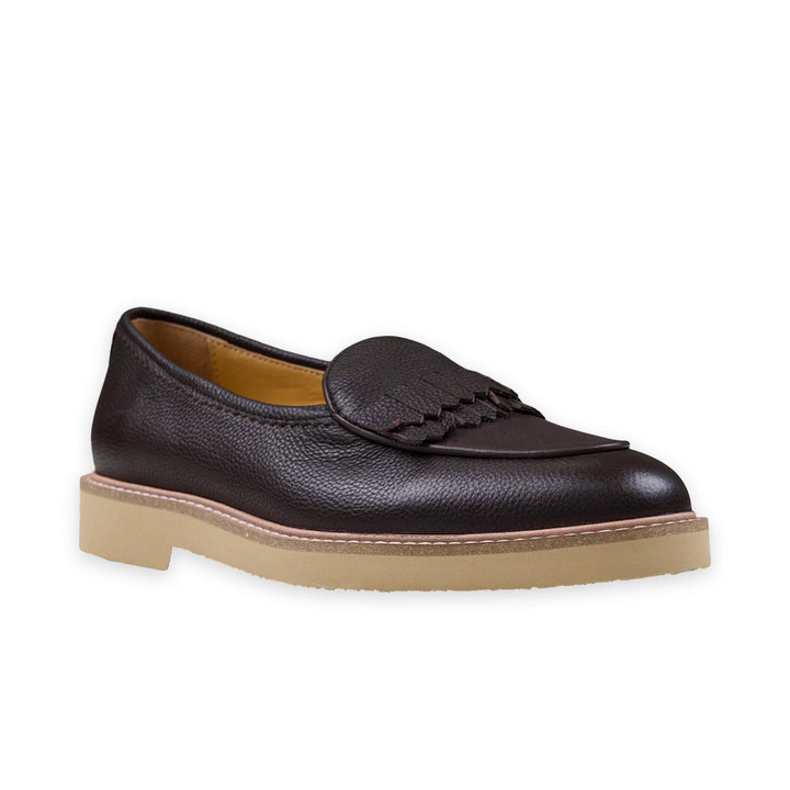 WINDSOR FRINGE LEATHER SLIP ON - COFFEE