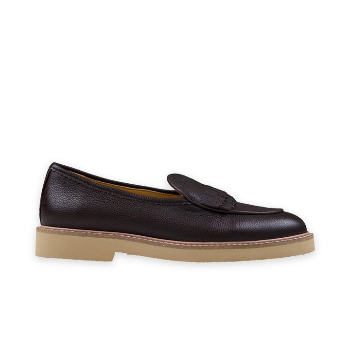 WINDSOR FRINGE LEATHER SLIP ON - COFFEE