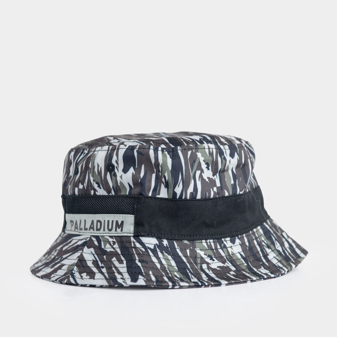 Palladium Vintage Bucket Hat in Grey camo print with contrast band - front view