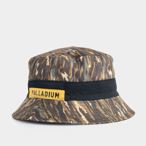 Palladium Vintage Bucket Hat in Khaki camo print with contrast band - front view