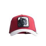 Red cap with a black panther patch