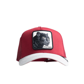 Red cap with a black panther patch