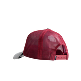 Back view of Red mesh cap with a white brim 