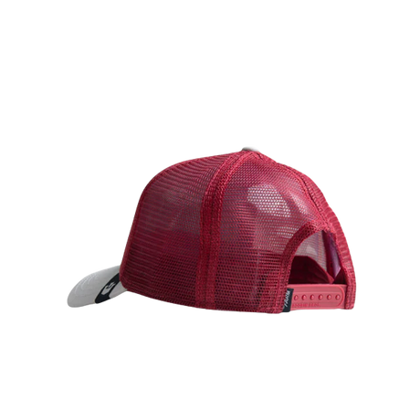 Back view of Red mesh cap with a white brim 